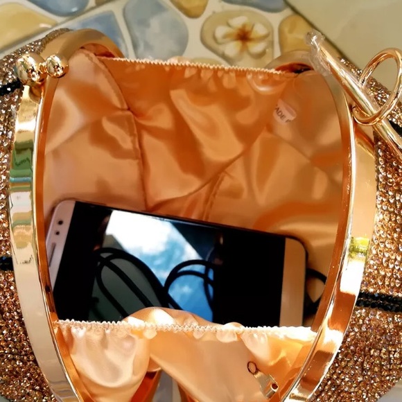 Large Gold Black basketball rhinestone crystal clutch purse Sports wristlet - Picture 6 of 11